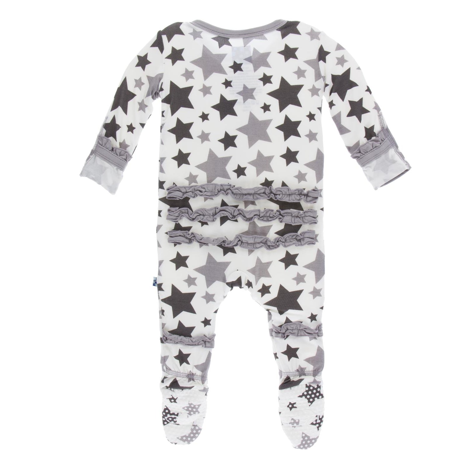 Print Classic Ruffle Footie with Zipper in Feather/Rain Stars