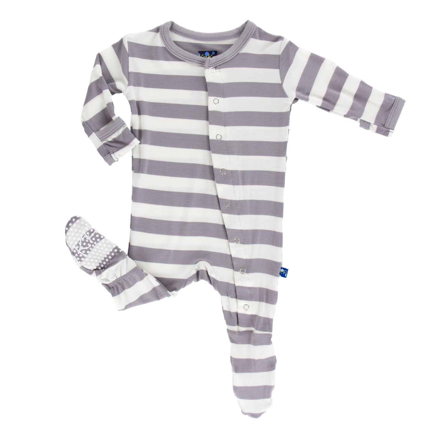 Print Footie with Snaps in Feather Contrast Stripe