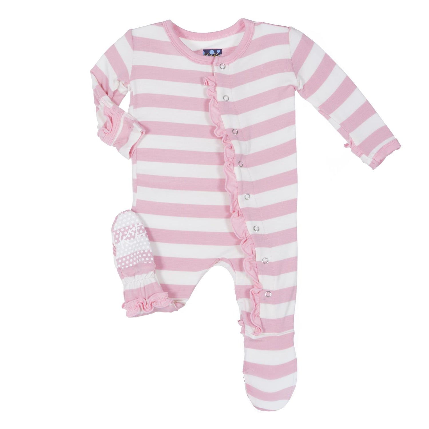 Print Classic Ruffle Footie with Snaps in Lotus Stripe