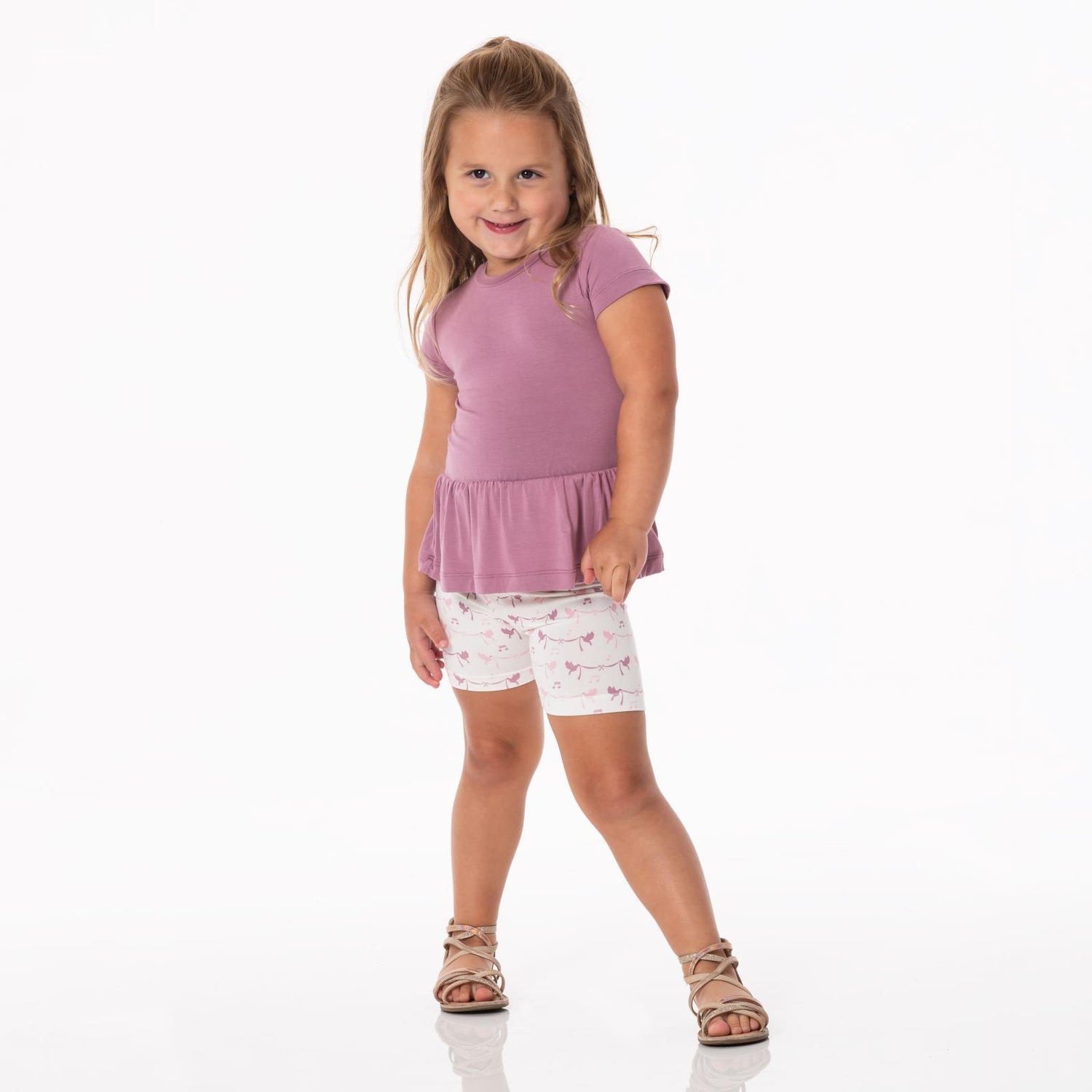 Print Short Sleeve Playtime Outfit Set in Natural Bird Banner