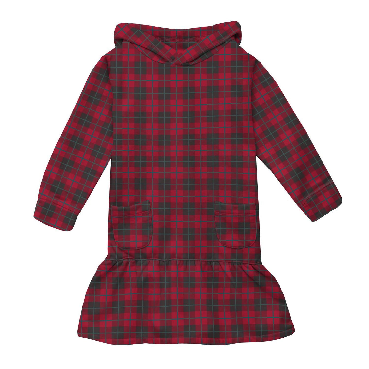 Print Long Sleeve Fleece Hoodie Dress in Anniversary Plaid