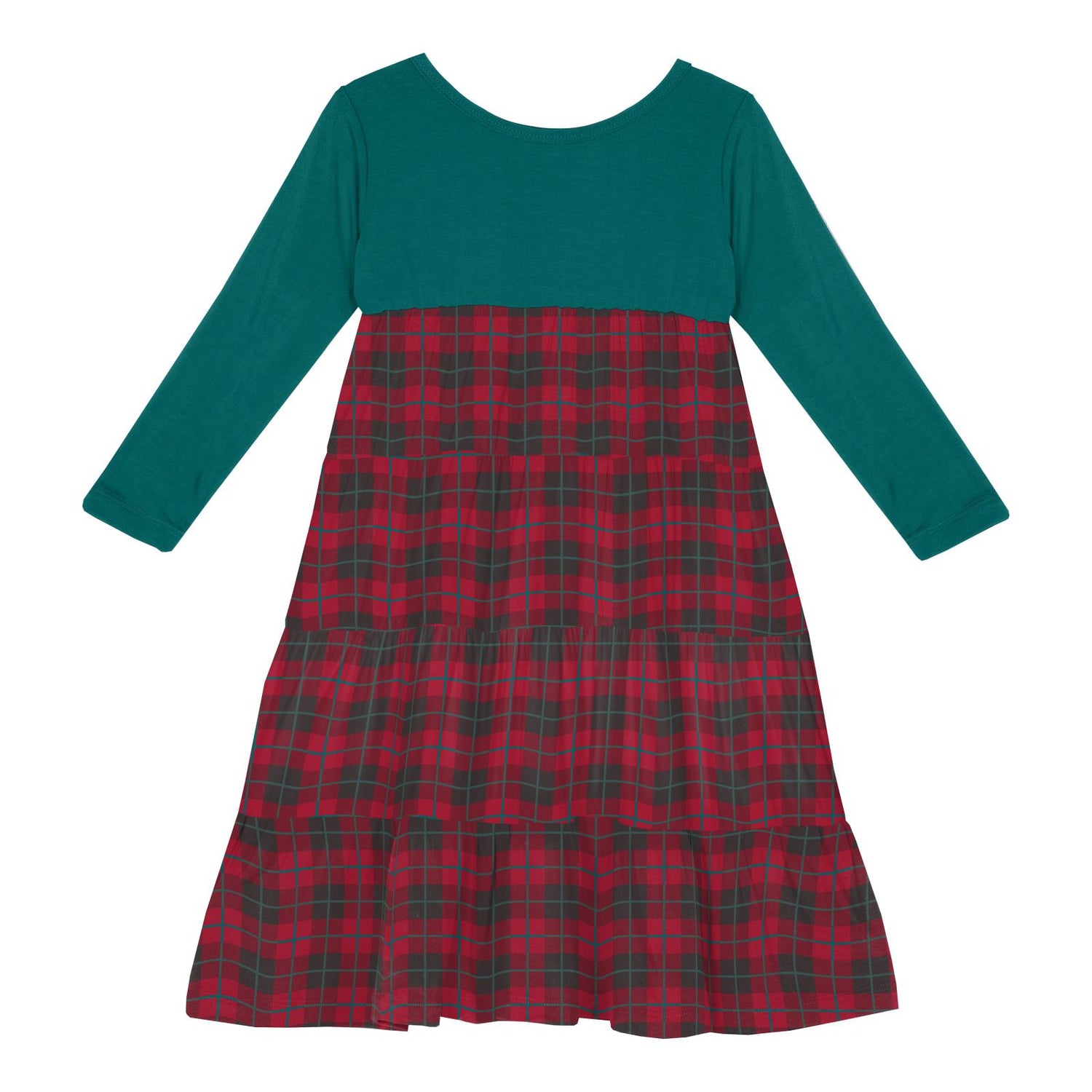 Print Long Sleeve Tiered Dress in Anniversary Plaid