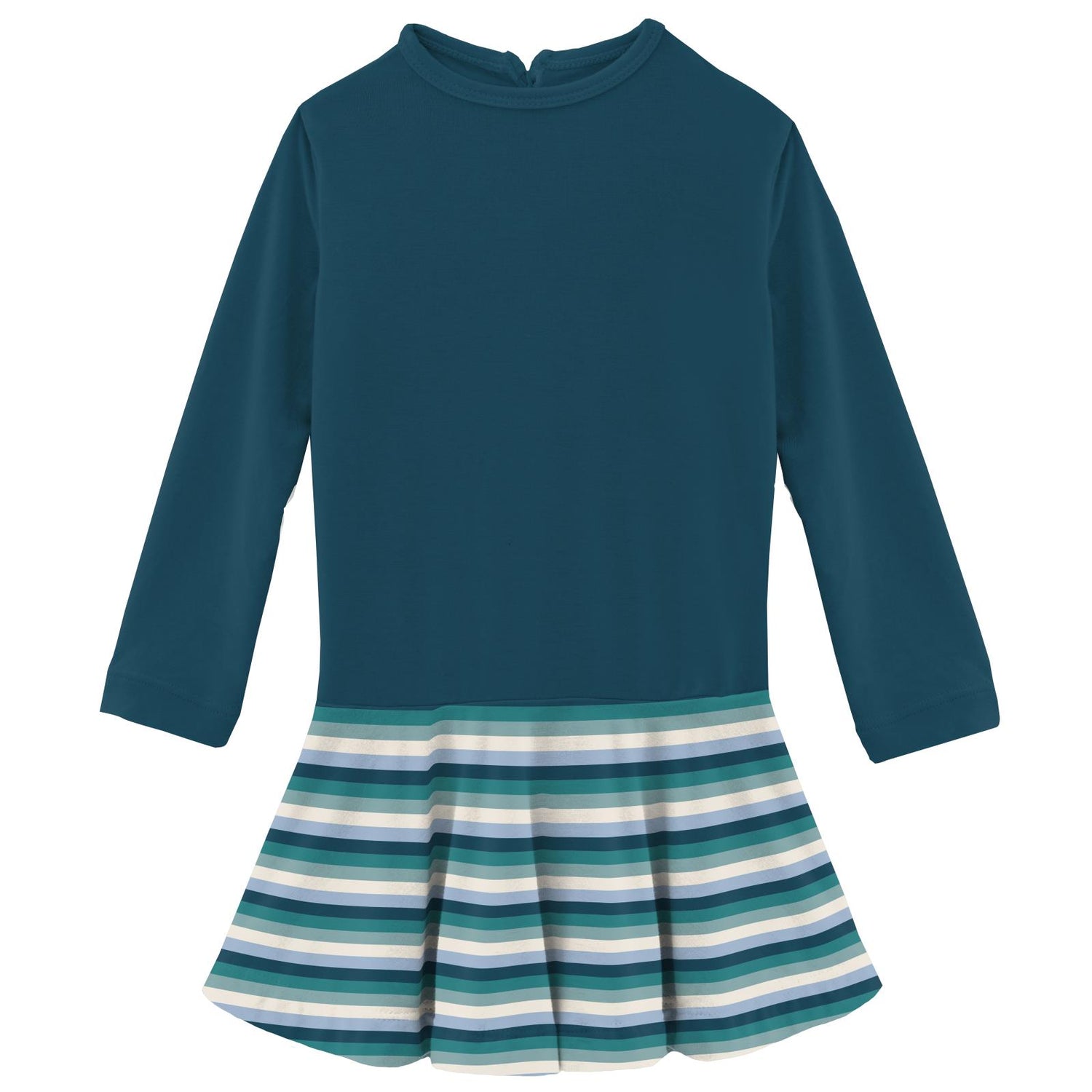 Print Long Sleeve Luxe Keyhole Dress in Dino Stripe