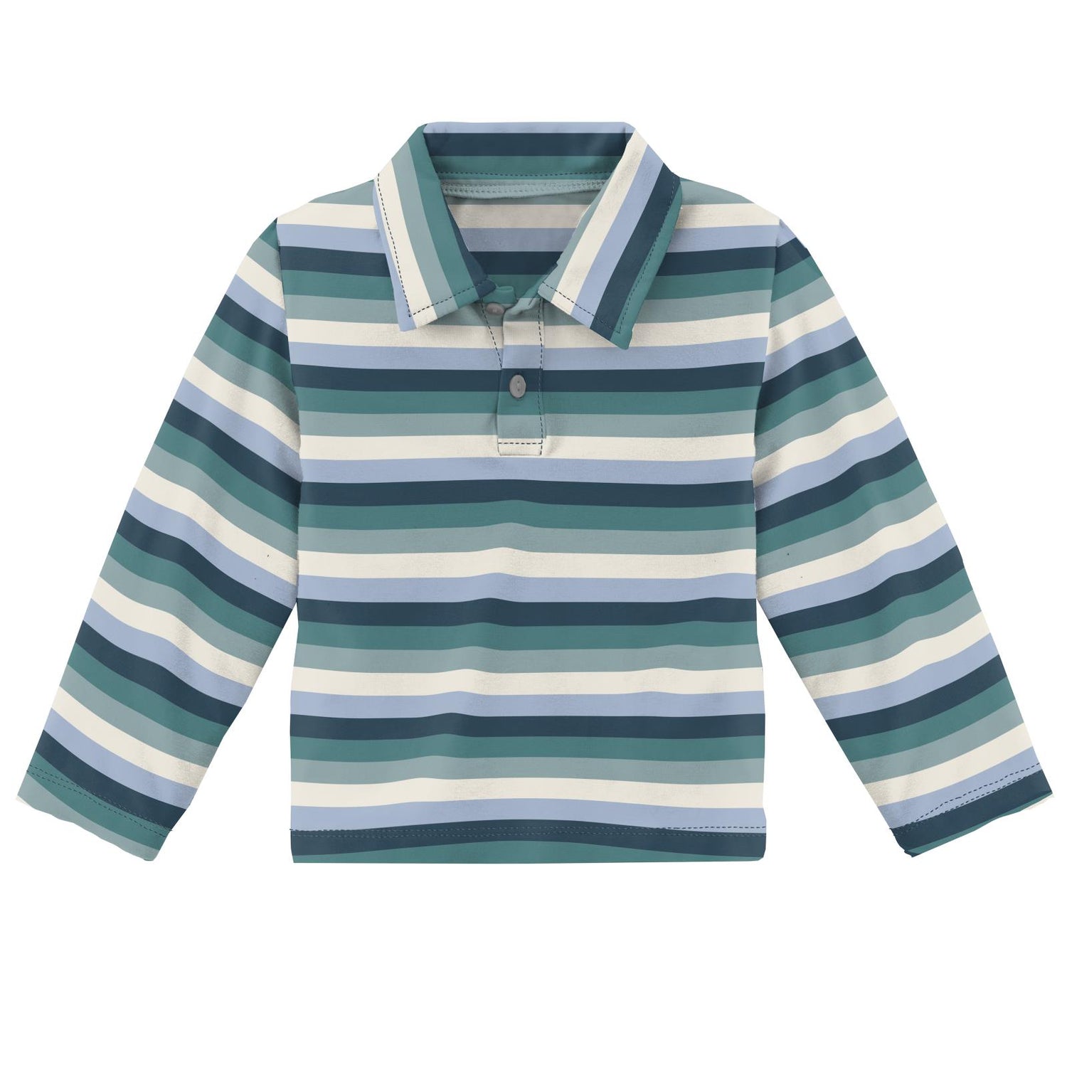 Print Long Sleeve Polo in Dino Stripe