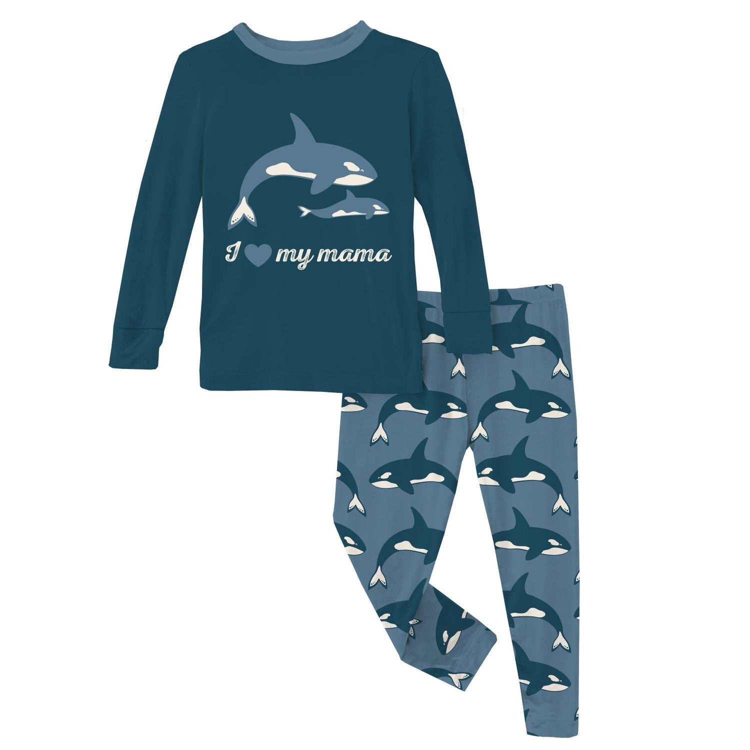 Long Sleeve Graphic Tee Pajama Set in Parisian Blue Orca