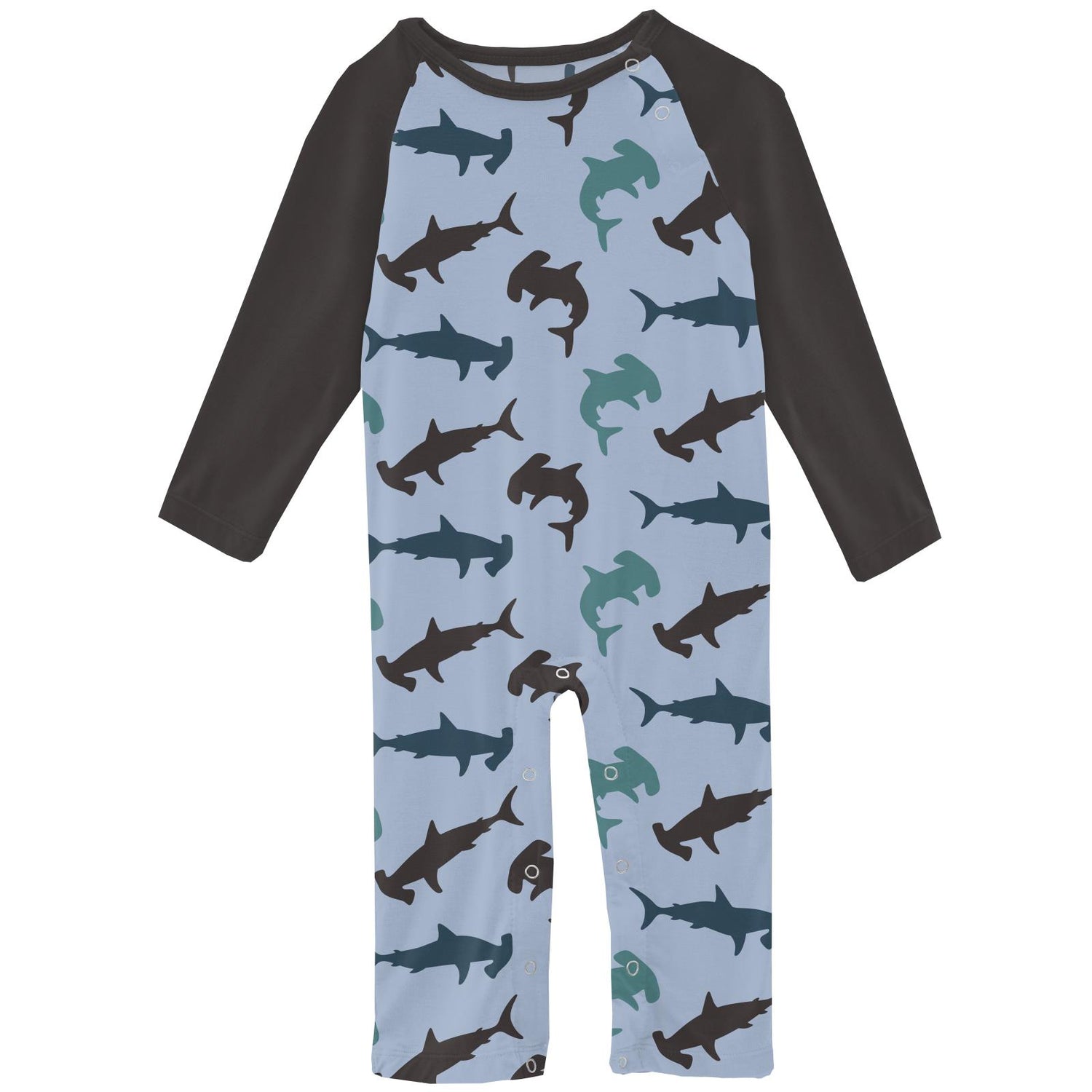 Print Long Sleeve Raglan Romper in Pond Hammerhead