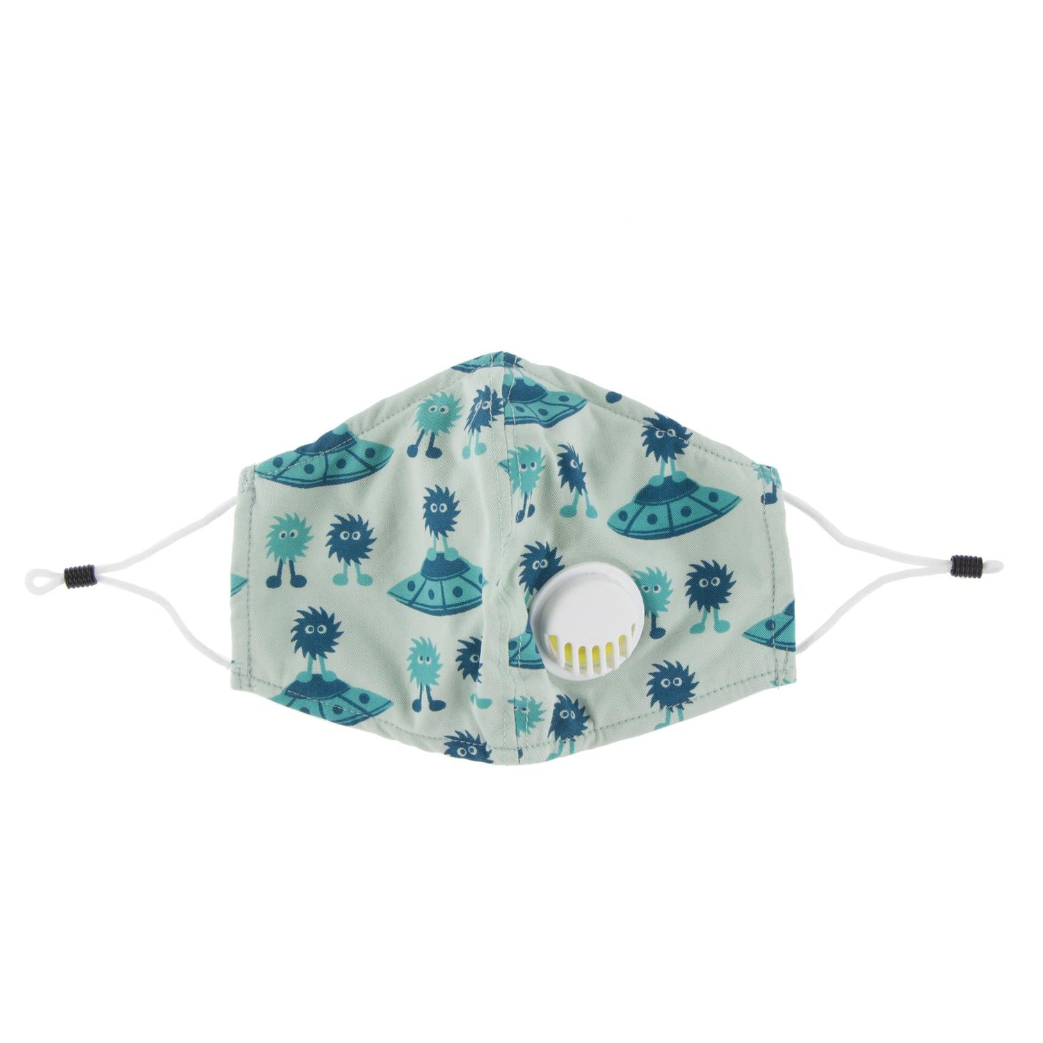 Print Waterproof Mask with Covered Vent and Filter for Adults in Aloe Aliens with Flying Saucers
