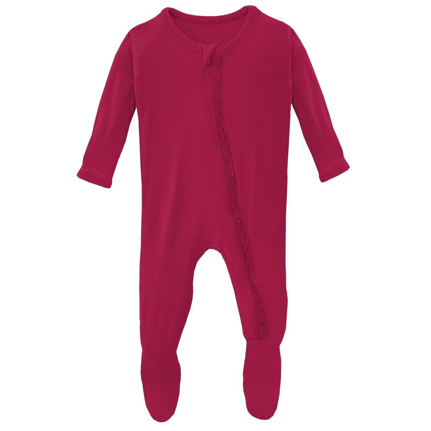 Muffin Ruffle Footie with Zipper in Rhododendron