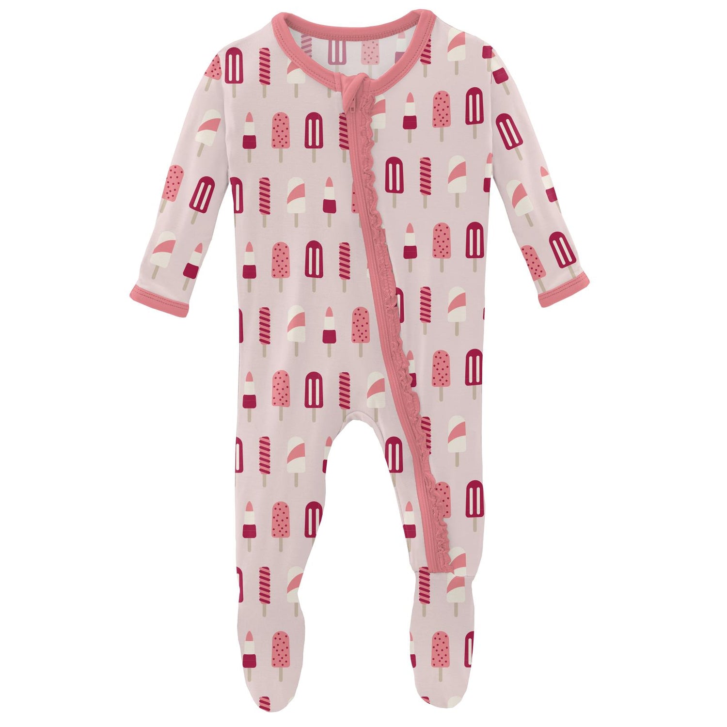 Print Muffin Ruffle Footie with Zipper in Macaroon Popsicles