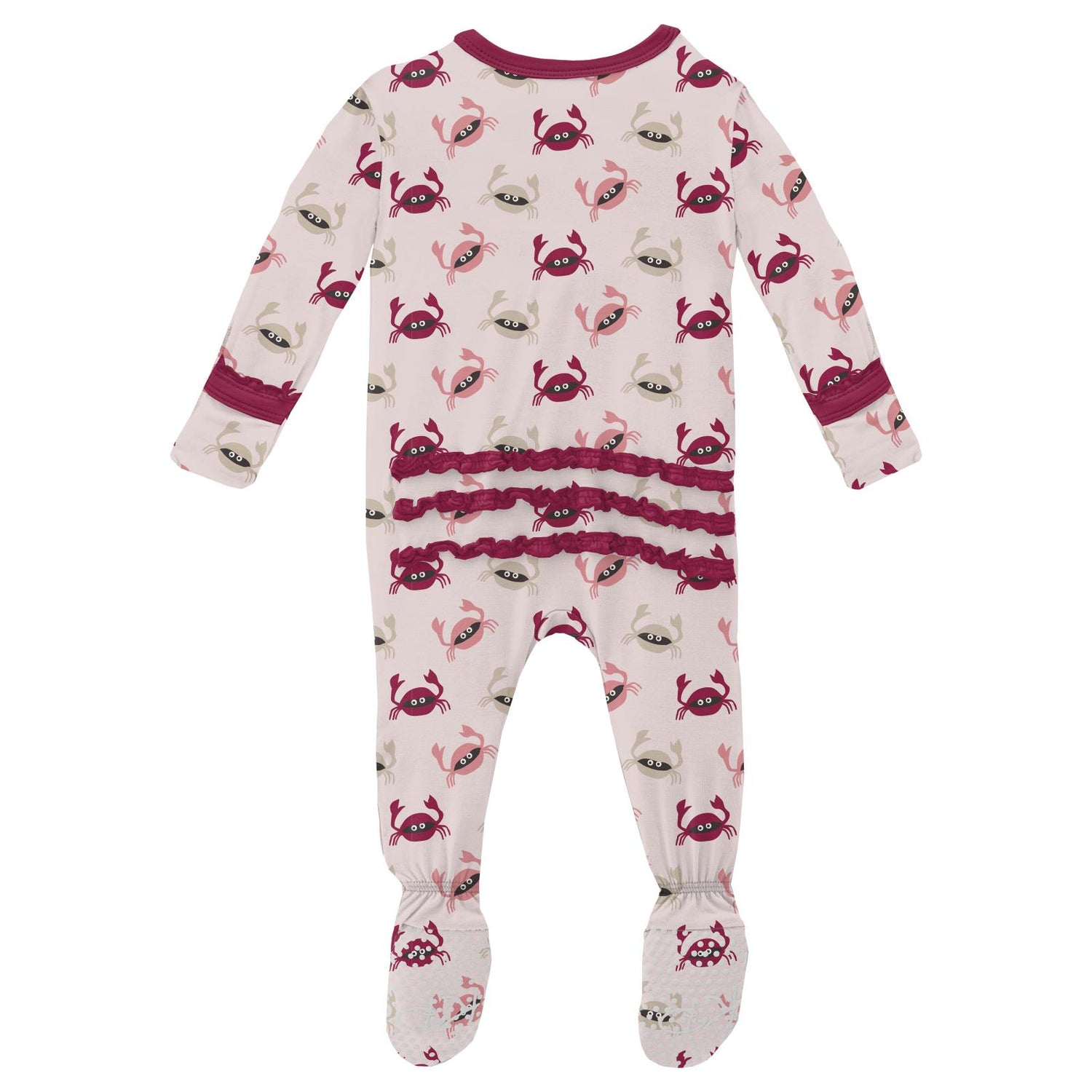 Print Muffin Ruffle Footie with Zipper in Macaroon Crabs