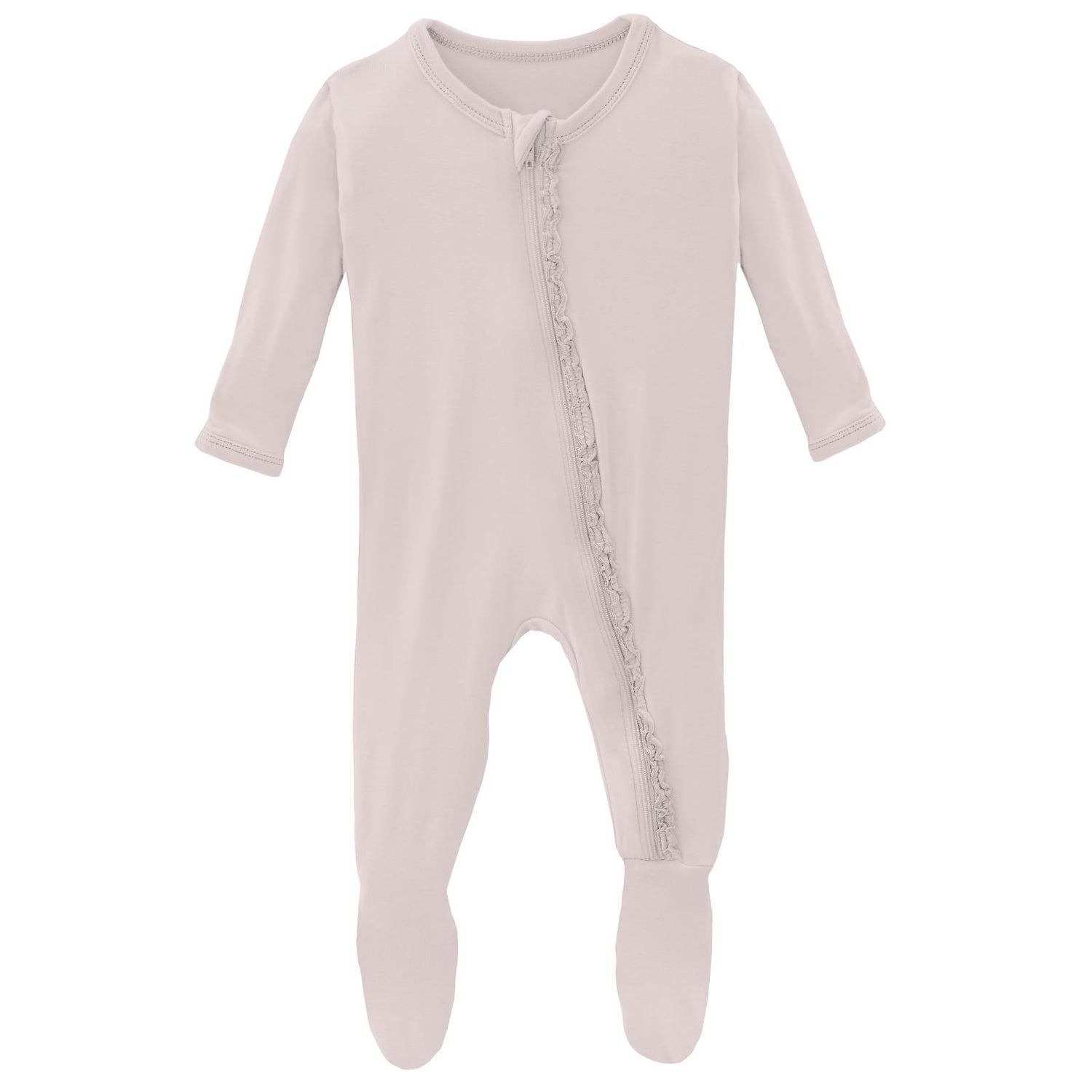 Muffin Ruffle Footie with Zipper in Macaroon