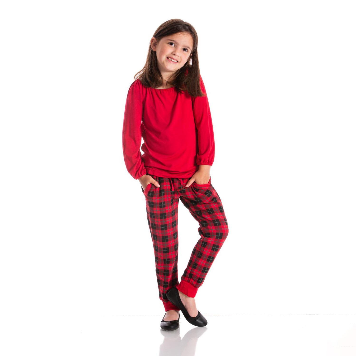 Long Sleeve Peasant Top in Crimson