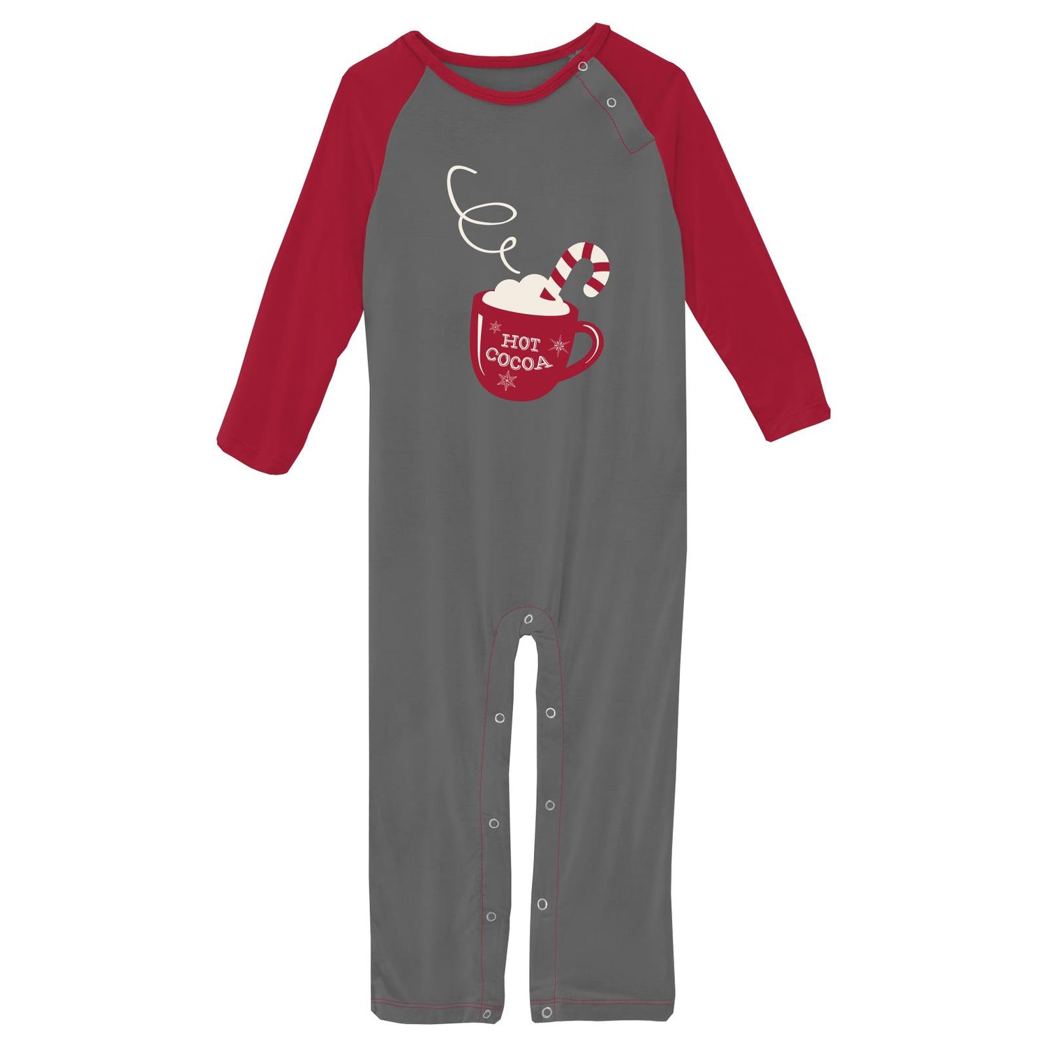 Long Sleeve Graphic Raglan Romper in Pewter Hot Cocoa