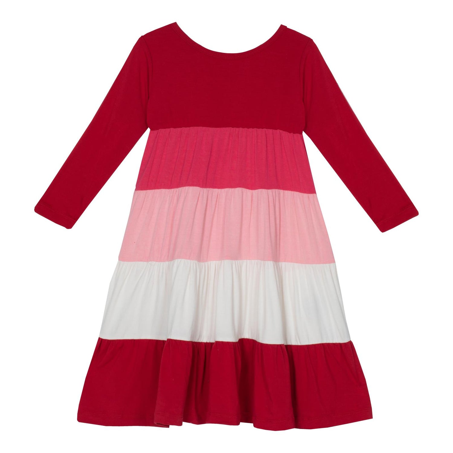 Long Sleeve Tiered Dress in Crimson, Winter Rose, Lotus & Natural