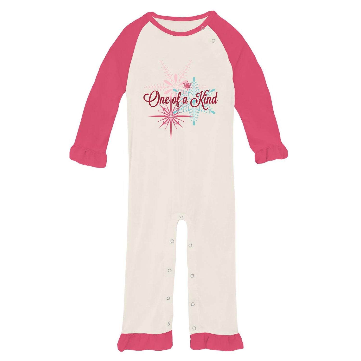 Graphic Ruffle Raglan Romper in Natural One of a Kind