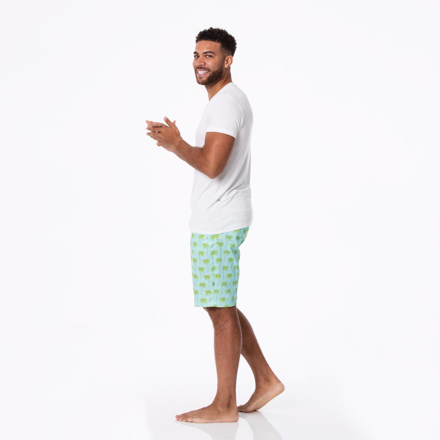 Men's Print Hybrid Swim Shorts in Summer Sky Palm Trees