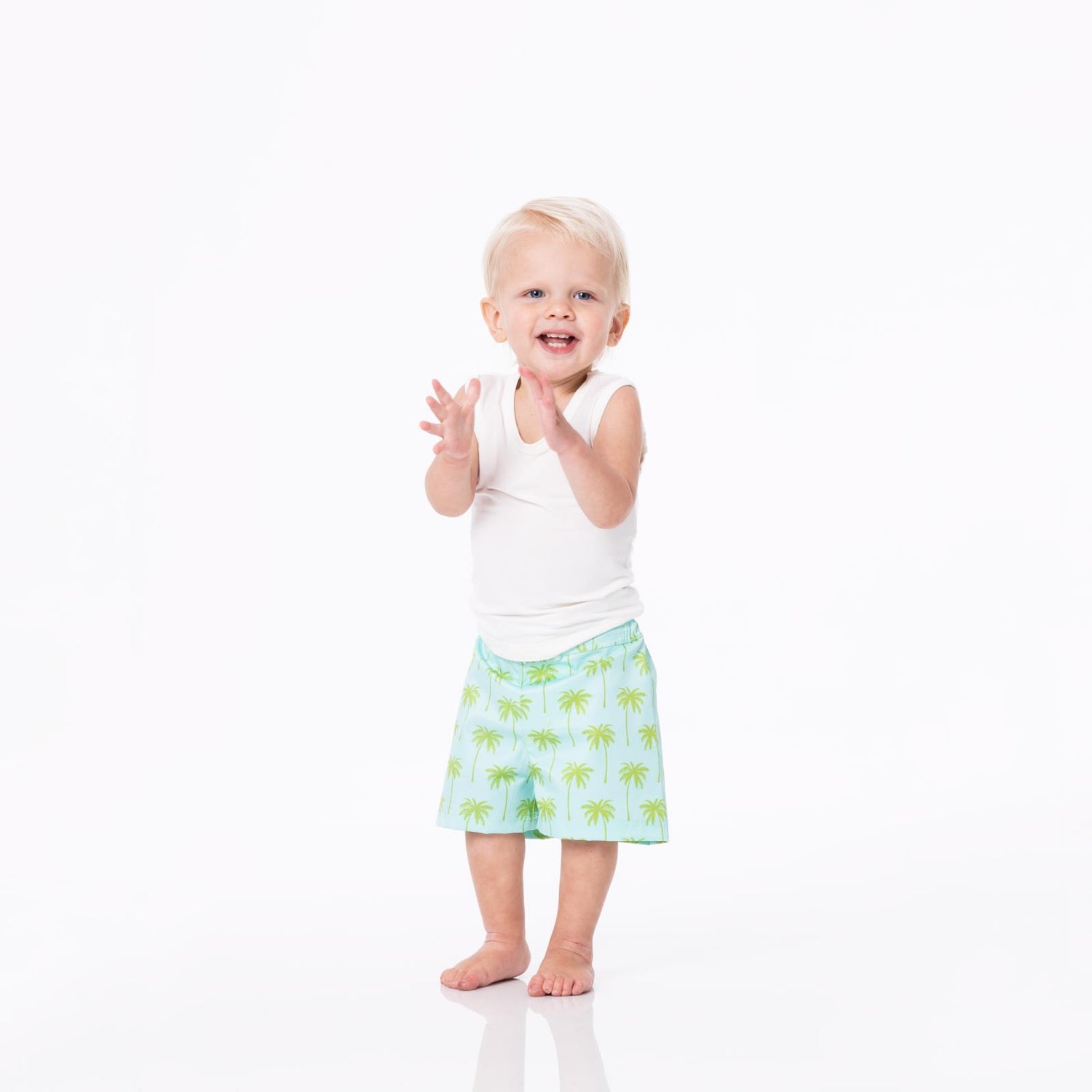 Print Boy's Swim Trunks in Summer Sky Palm Trees