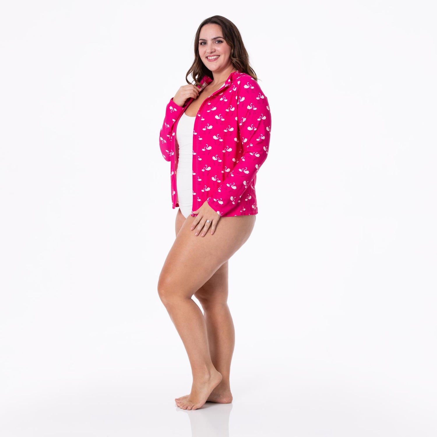 Women's Print Long Sleeve Swim and Sun Cover Up in Calypso Flamingos