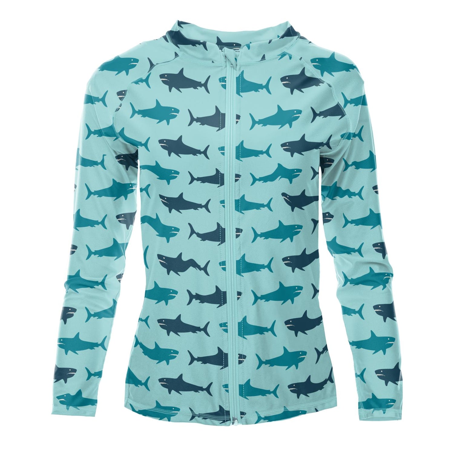 Women's Print Long Sleeve Swim and Sun Cover Up in Summer Sky Megalodon