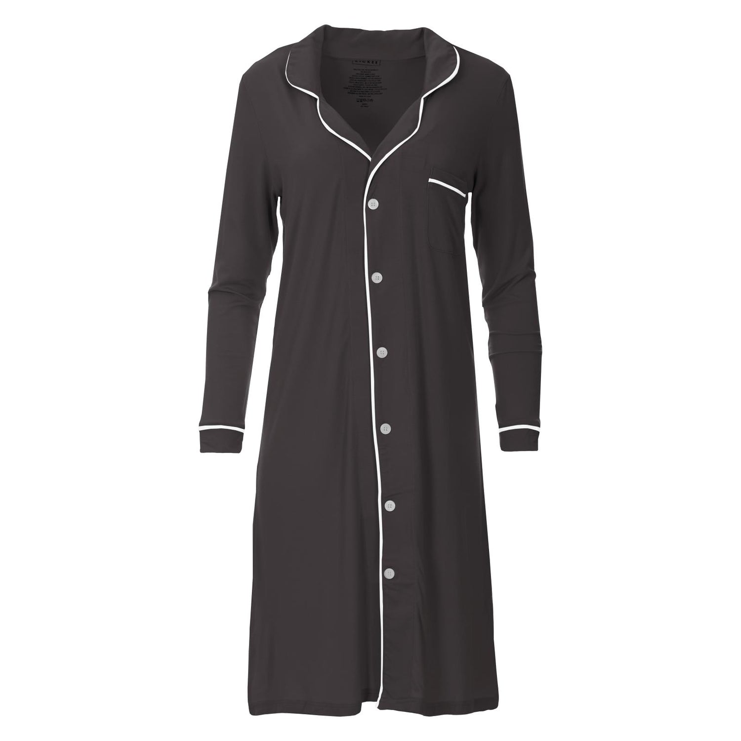 Women's Long Sleeve Button Down Nightshirt in Midnight with Natural