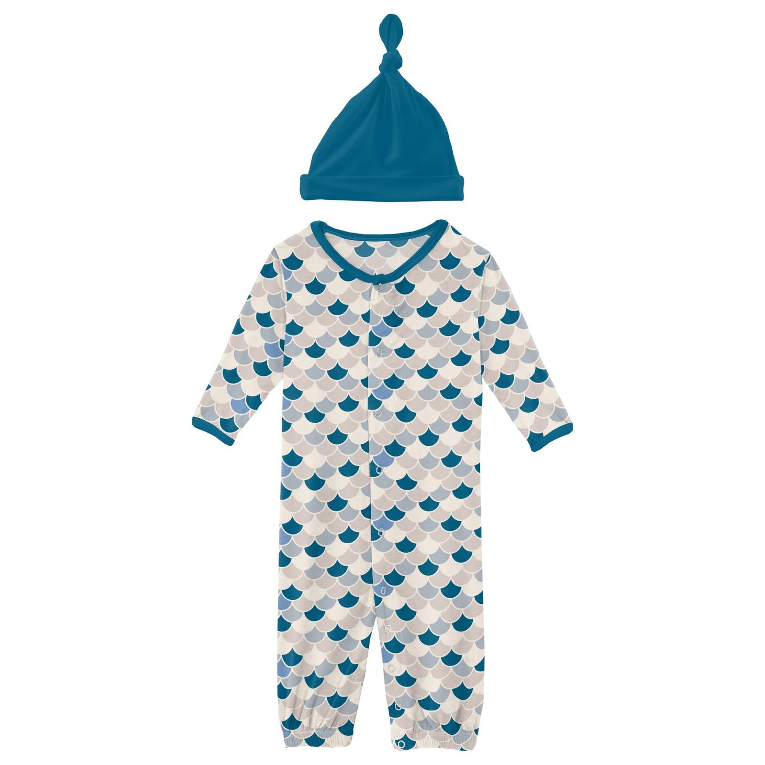 Print Layette Gown Converter & Single Knot Hat Set in Latte Scales