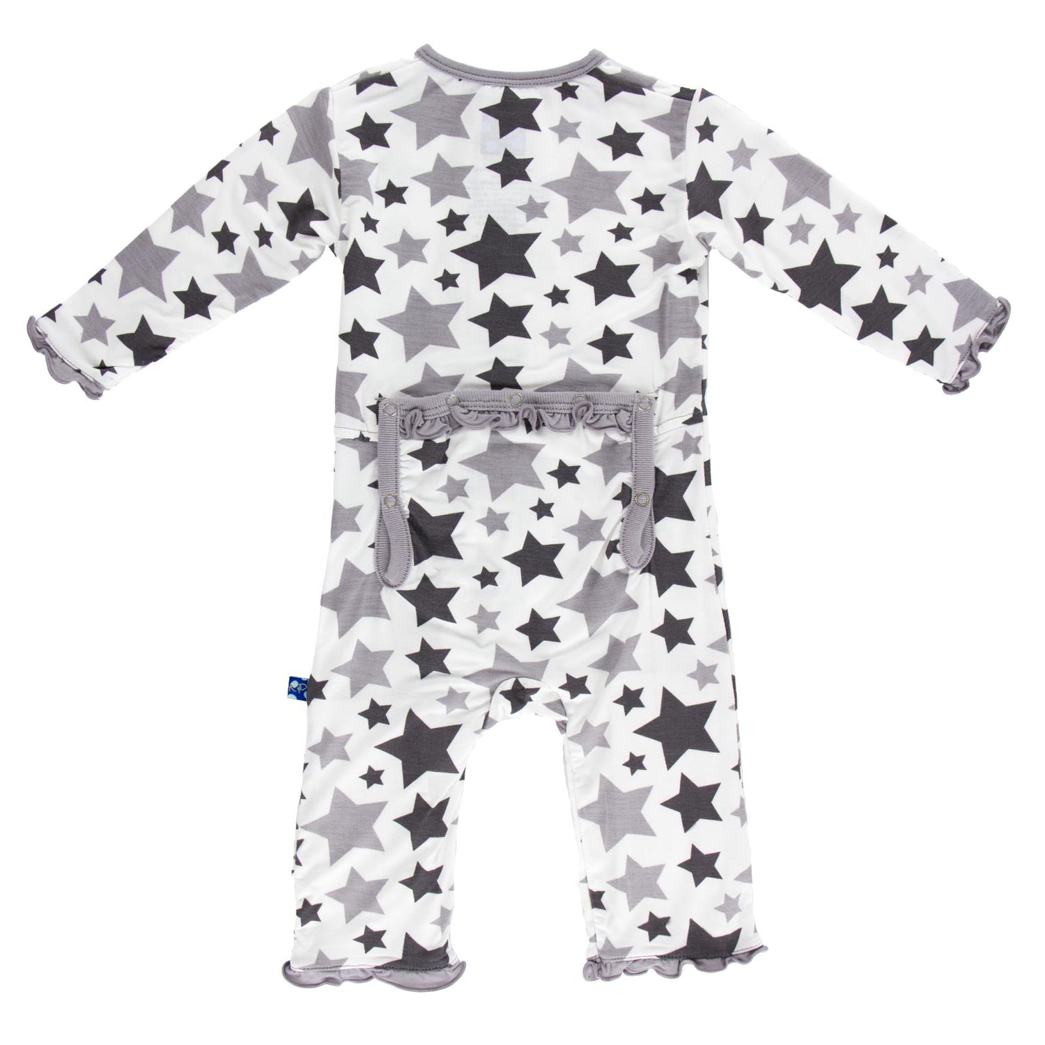 Print Classic Ruffle Coverall with Snaps in Feather/Rain Stars