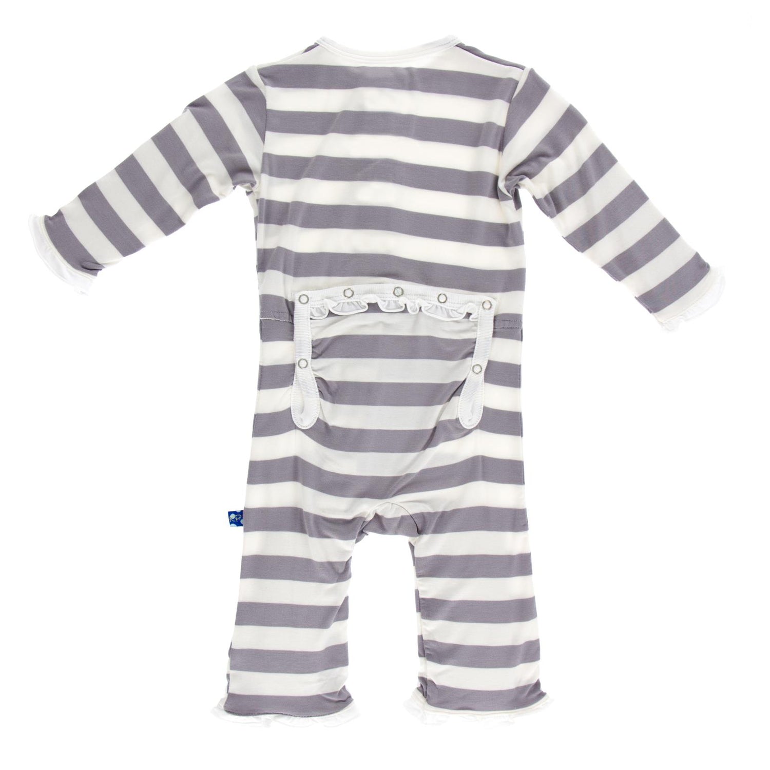 Print Classic Ruffle Coverall with Snaps in Feather Contrast Stripe