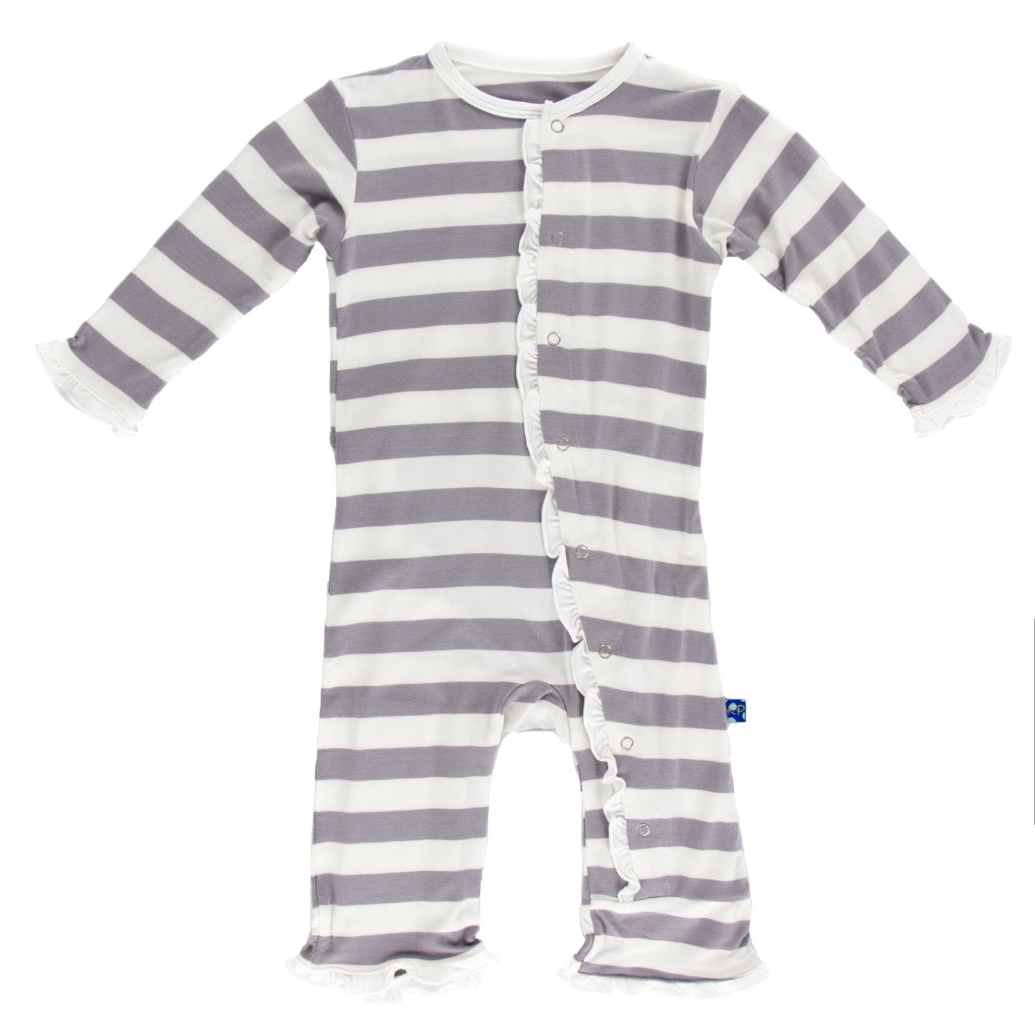 Print Classic Ruffle Coverall with Snaps in Feather Contrast Stripe
