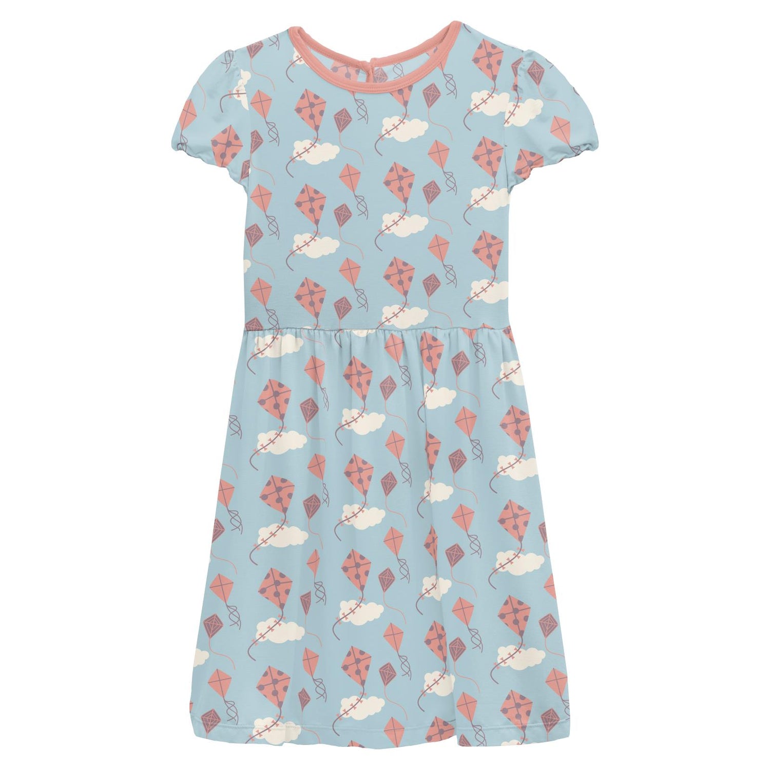 Print Flutter Sleeve Twirl Dress in Spring Day Kites