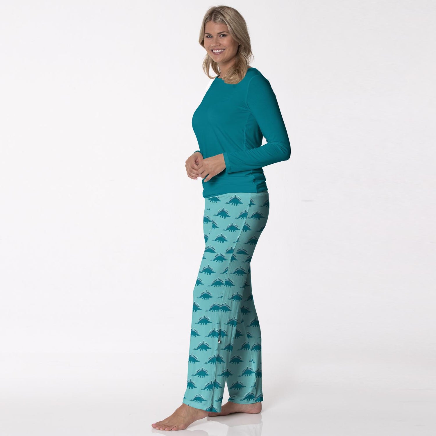 Women's Long Sleeve Loosey Goosey Tee & Pajama Pants Set in Iceberg Menorahsaurus