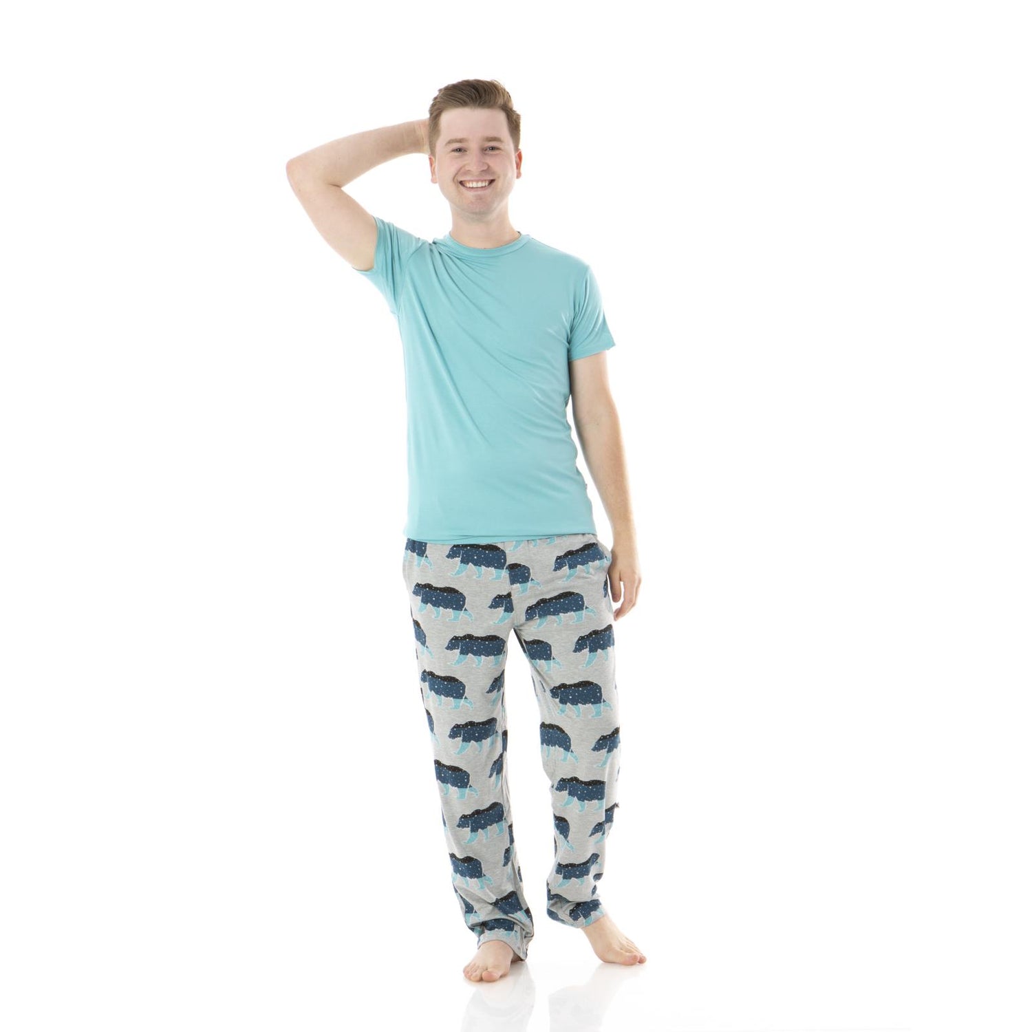Men's Print Pajama Pants in Heathered Mist Night Sky Bear