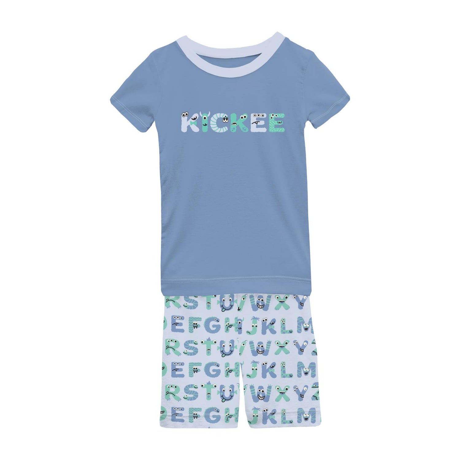 Short Sleeve Graphic Tee Pajama Set with Shorts in Dew ABC Monsters