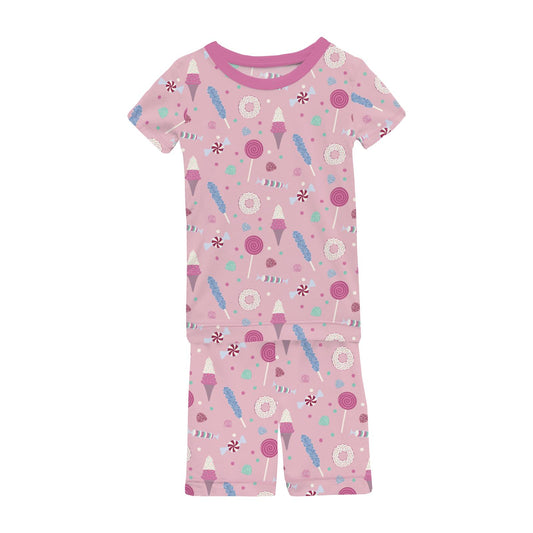 Print Short Sleeve Pajama Set with Shorts in Cake Pop Candy Dreams