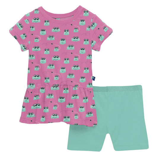 Print Short Sleeve Playtime Outfit Set in Tulip Bespeckled Frogs