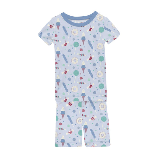 Print Short Sleeve Pajama Set with Shorts in Dew Candy Dreams