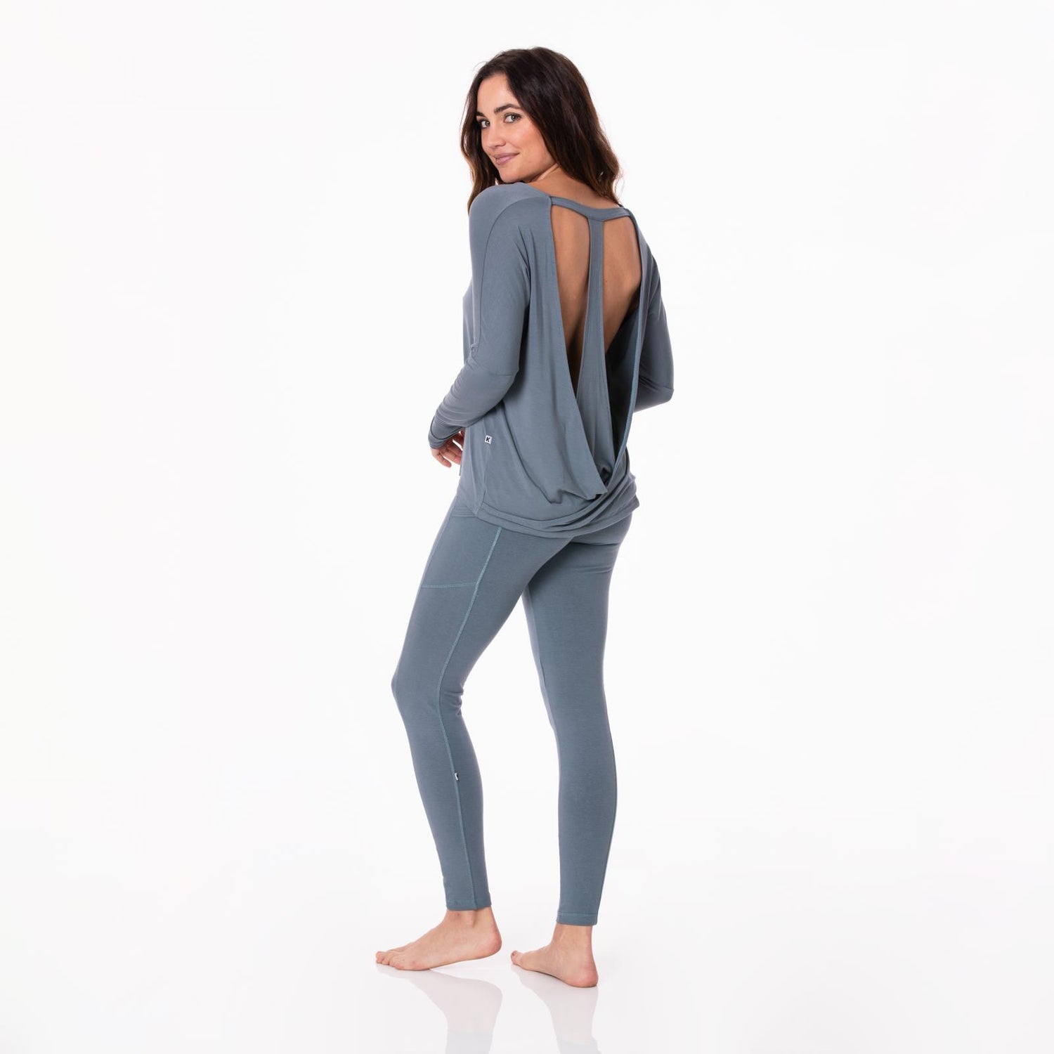 Women's Solid Open Back Top in Slate