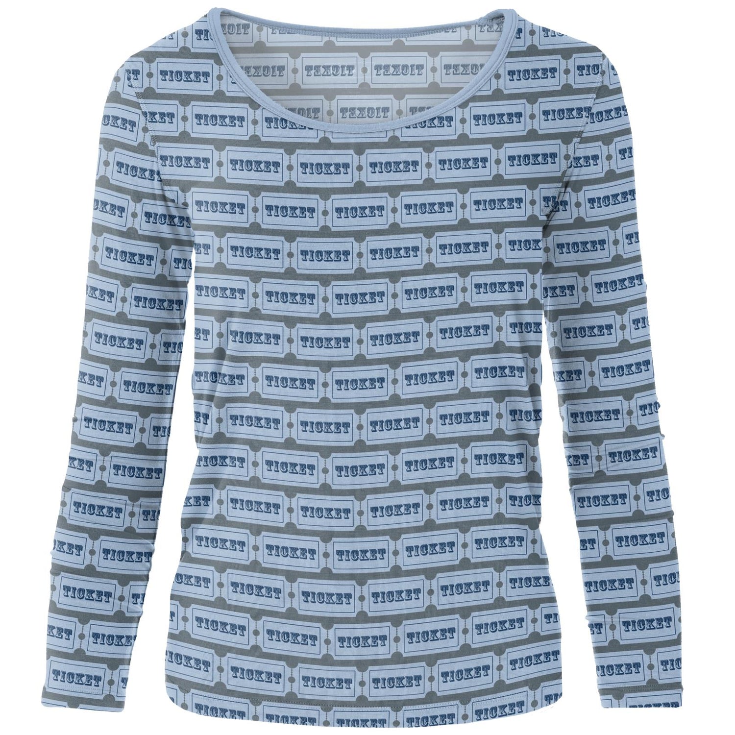 Women's Print Long Sleeve Scoop Neck Tee in Slate Game Tickets