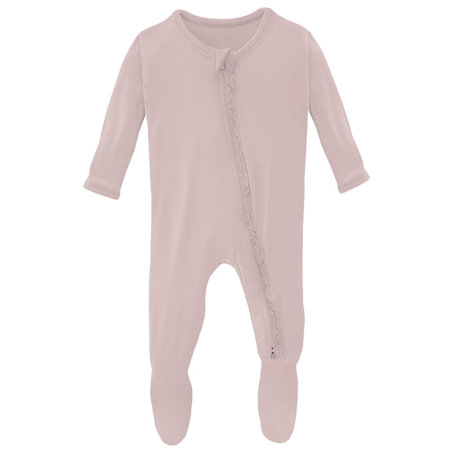 Muffin Ruffle Footie with 2 Way Zipper in Baby Rose
