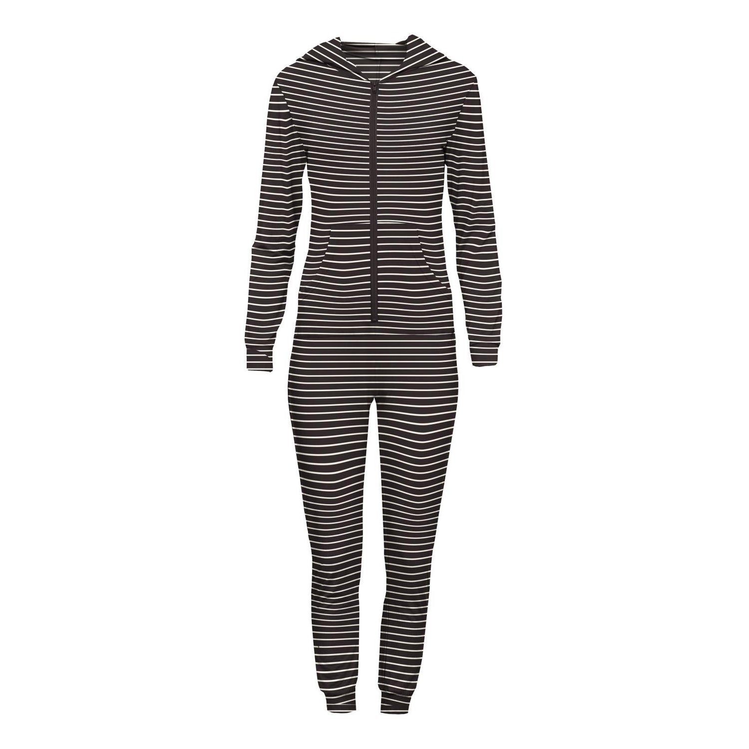Women's Print Long Sleeve Jumpsuit with Hood in 90's Stripe