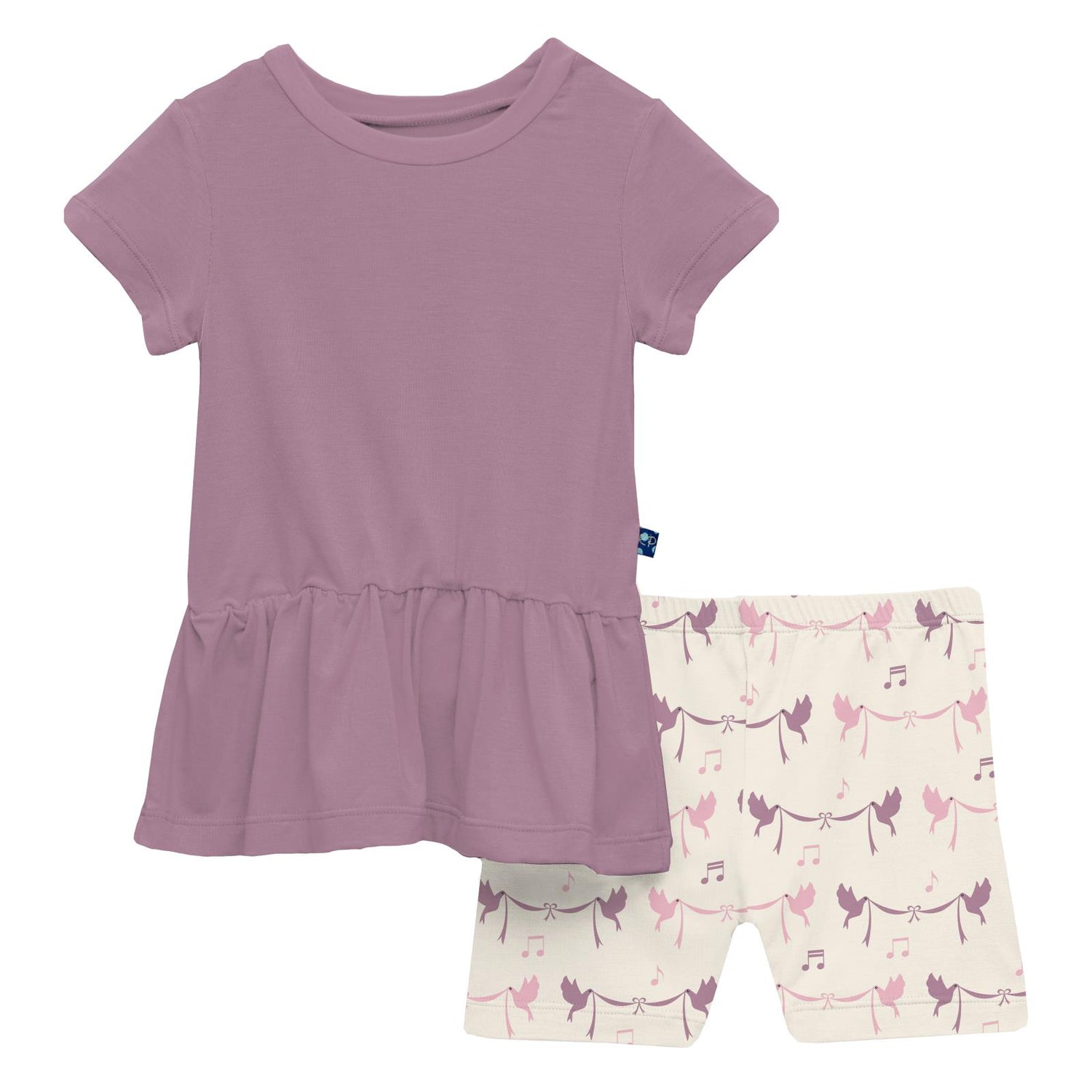 Print Short Sleeve Playtime Outfit Set in Natural Bird Banner