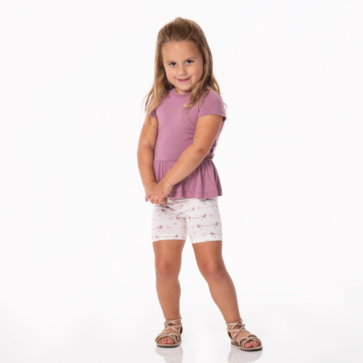 Print Short Sleeve Playtime Outfit Set in Natural Bird Banner