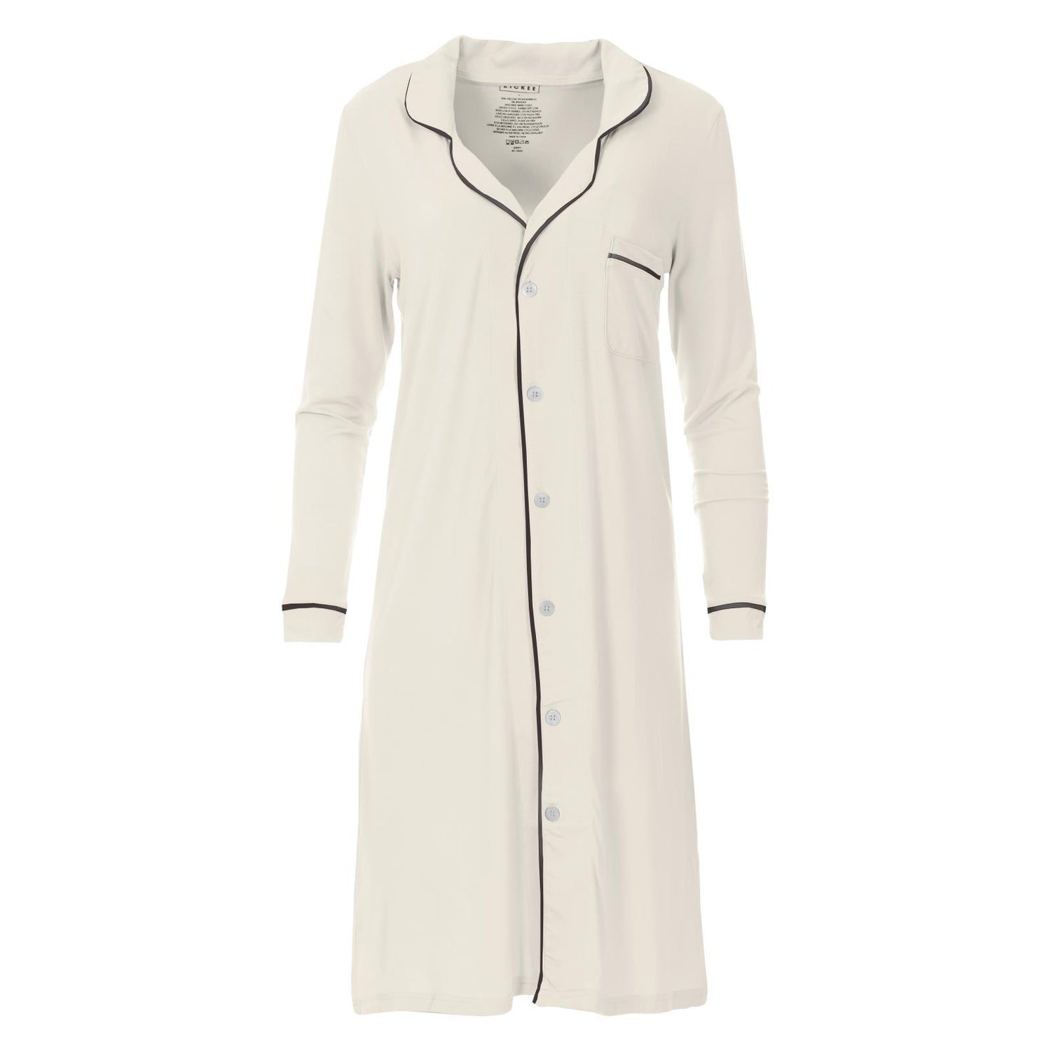 Women's Long Sleeve Button Down Nightshirt in Natural with Midnight