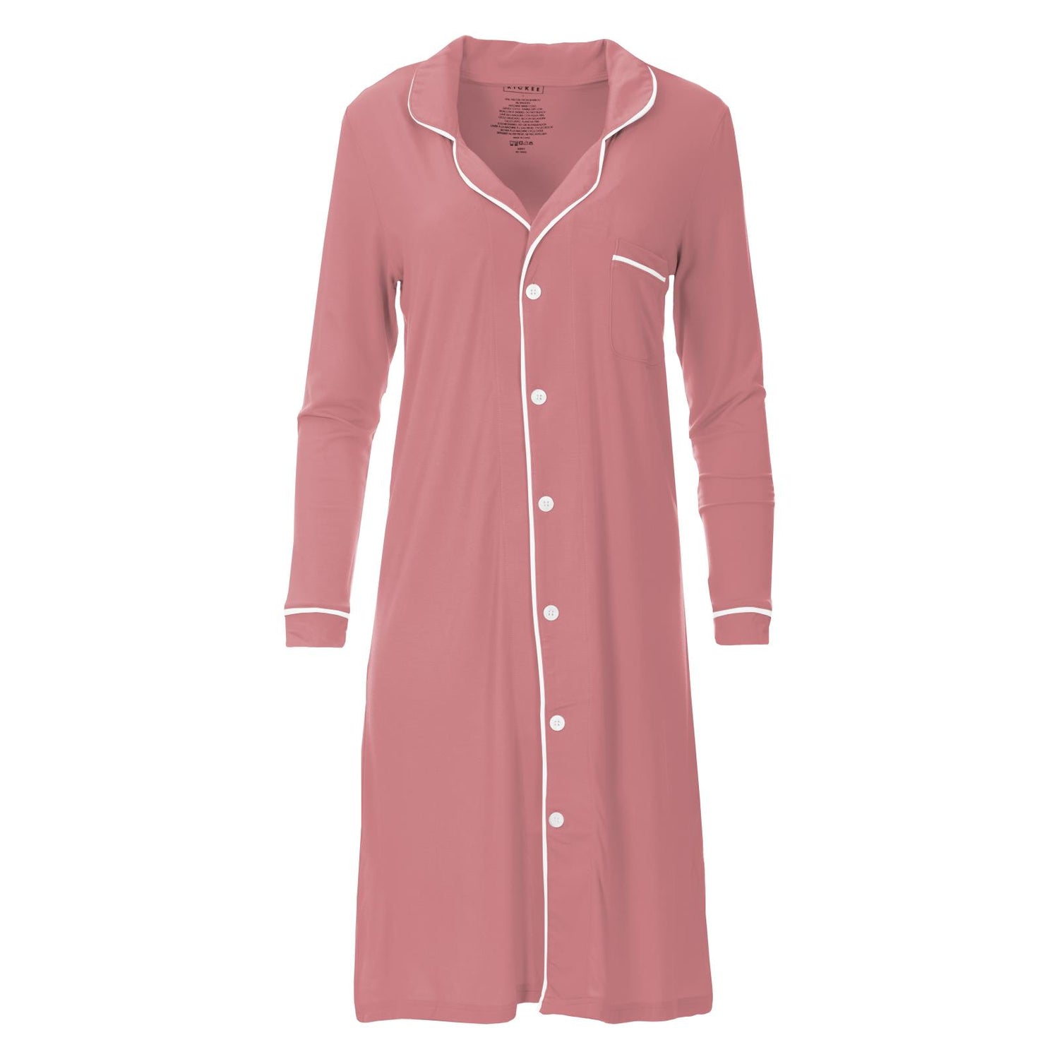 Women's Long Sleeve Button Down Nightshirt in Desert Rose with Natural