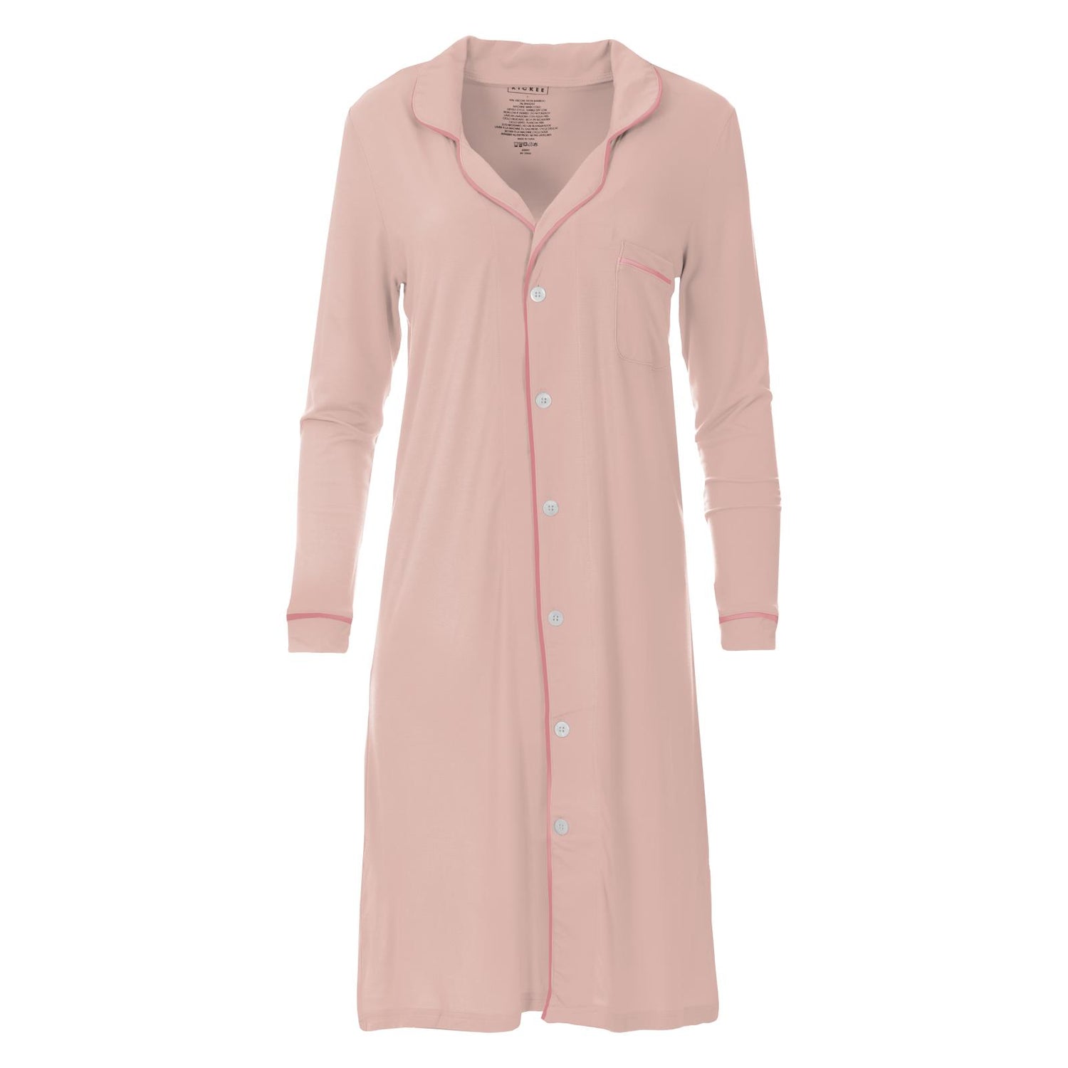 Women's Long Sleeve Button Down Nightshirt in Peach Blossom with Desert Rose
