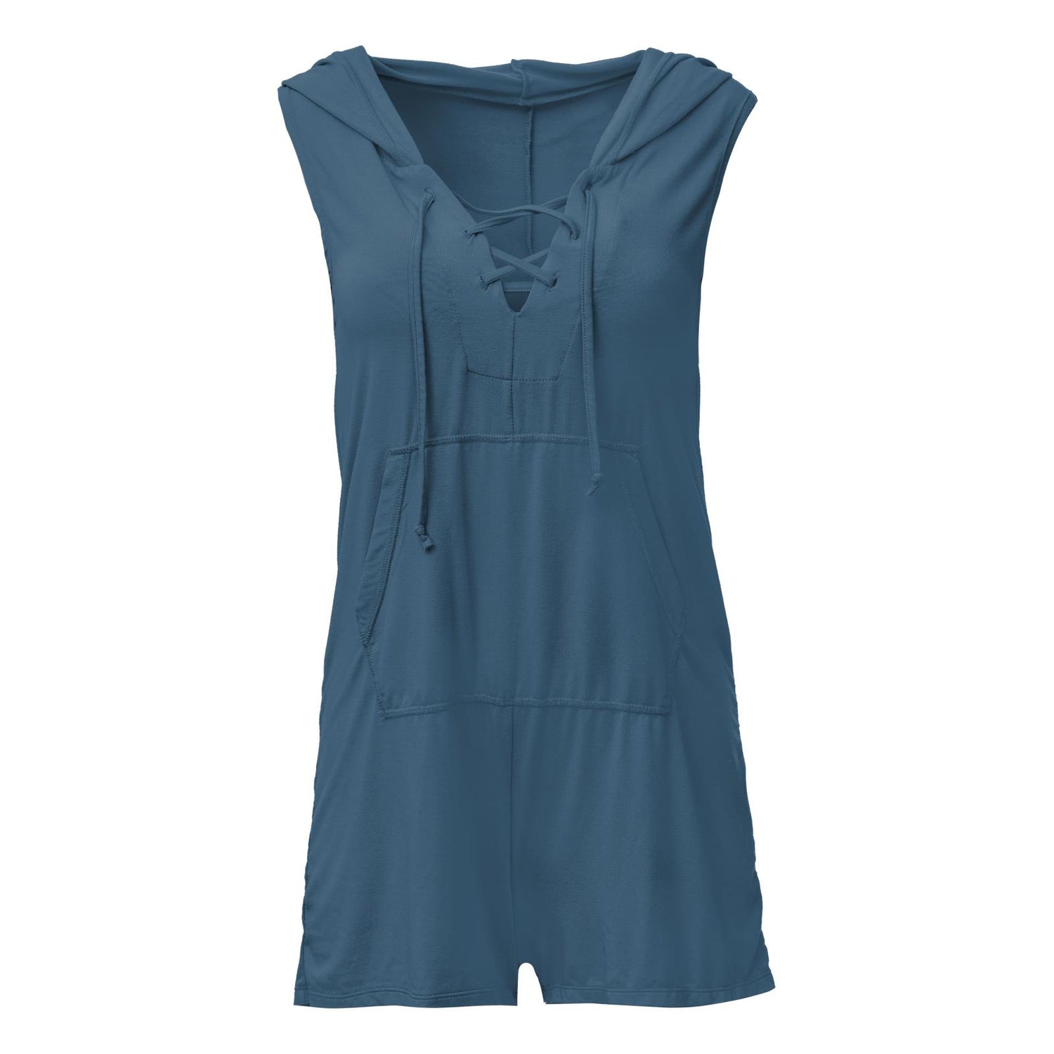 Women's Hooded Kangaroo Romper in Deep Sea