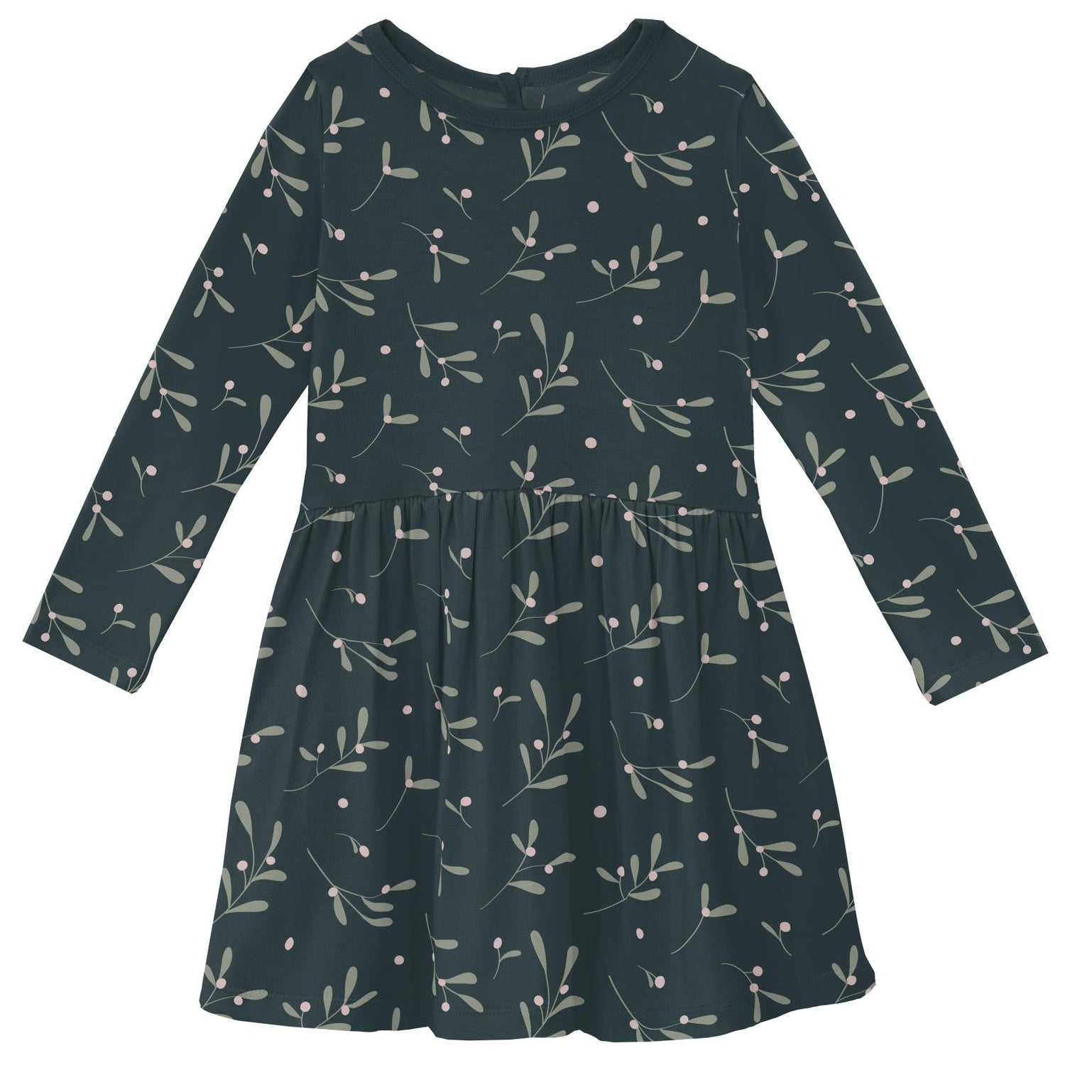Print Long Sleeve Twirl Dress in Pine Mistletoe