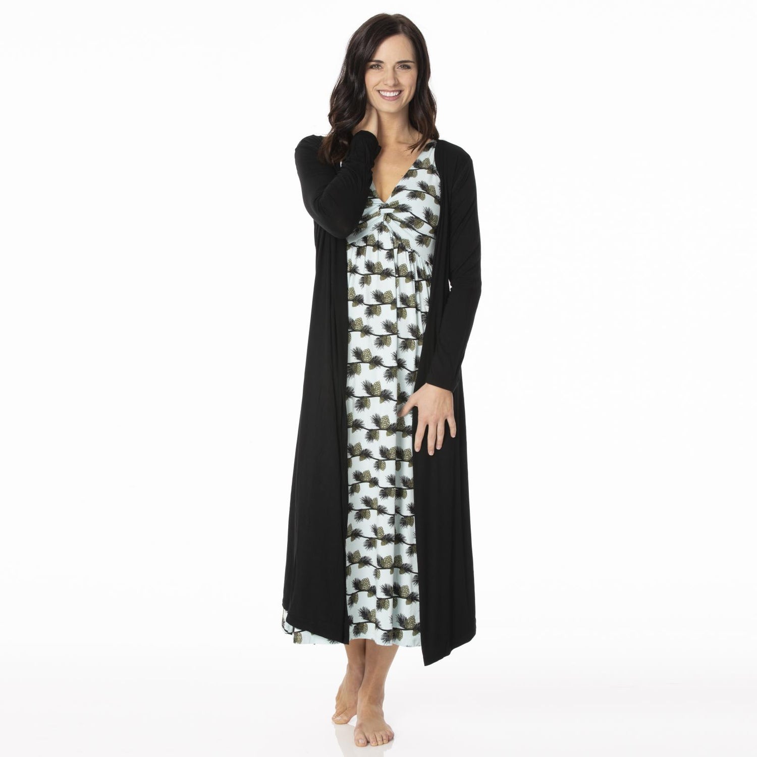 Print Simple Twist Nightgown in Spring Sky Pine Cones