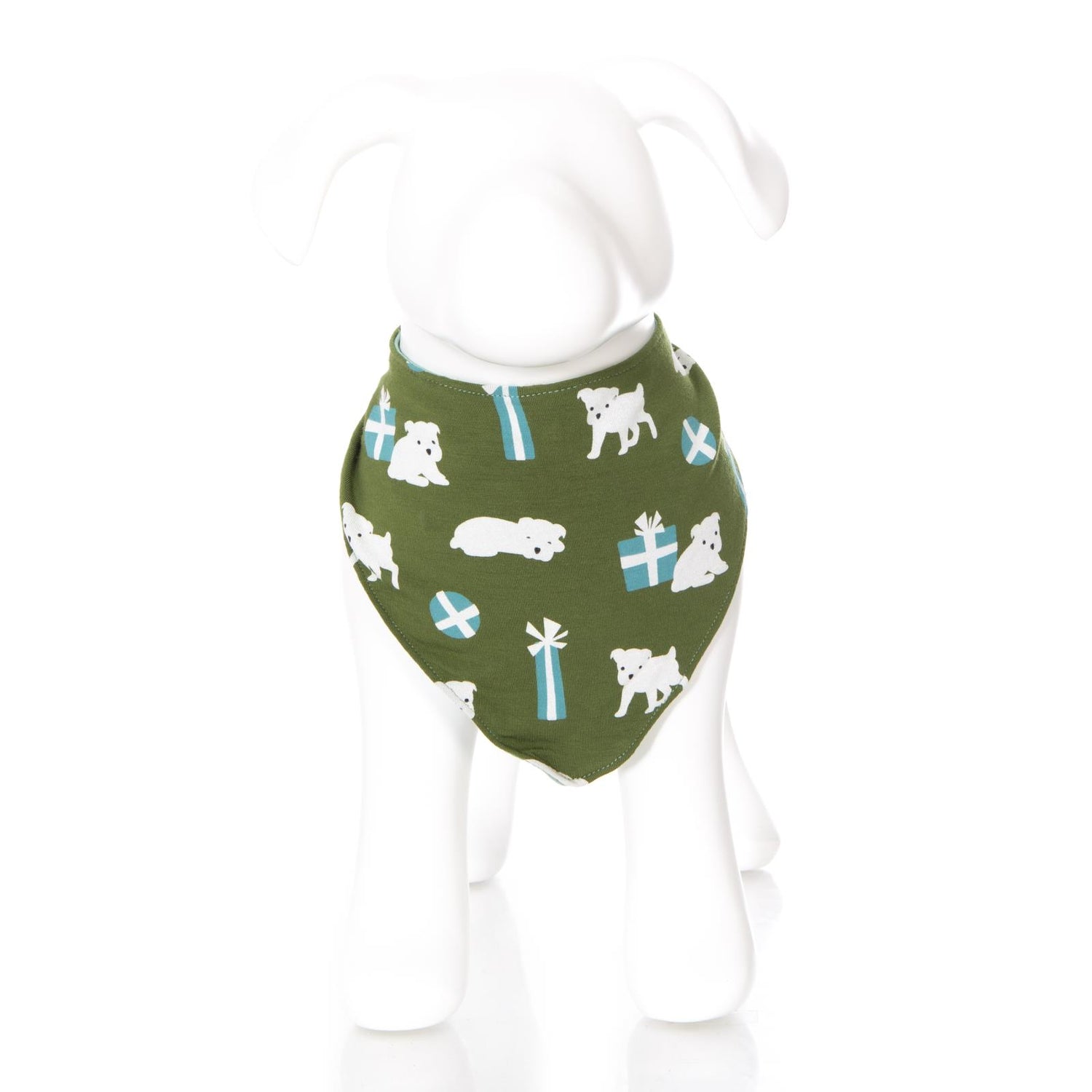 Print Dog Bandana in Moss Puppies and Presents