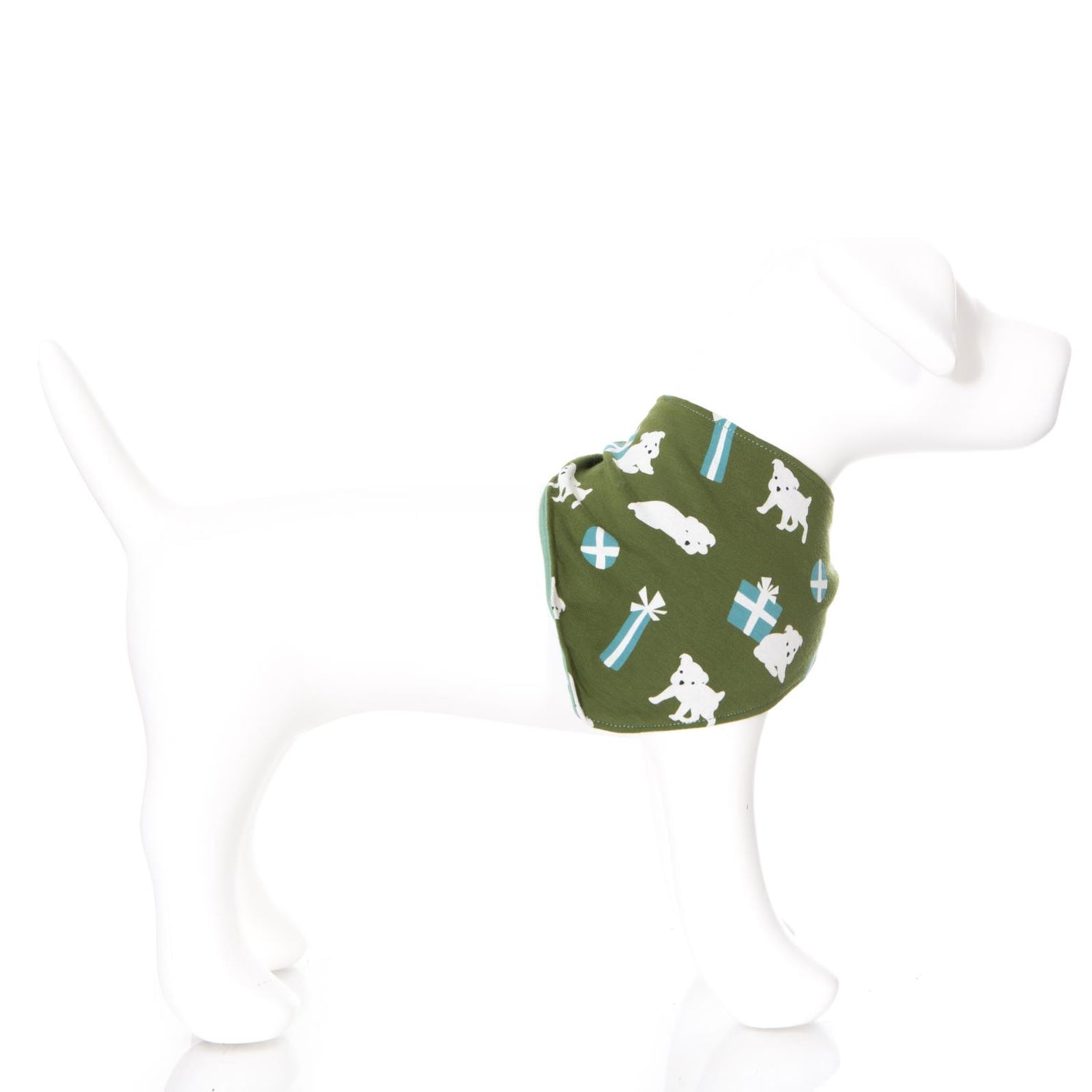 Print Dog Bandana in Moss Puppies and Presents