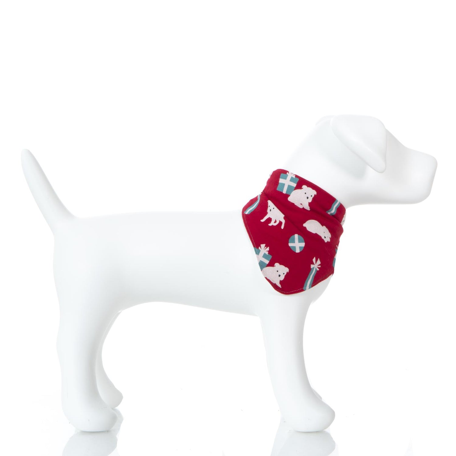 Print Dog Bandana in Crimson Puppies and Presents